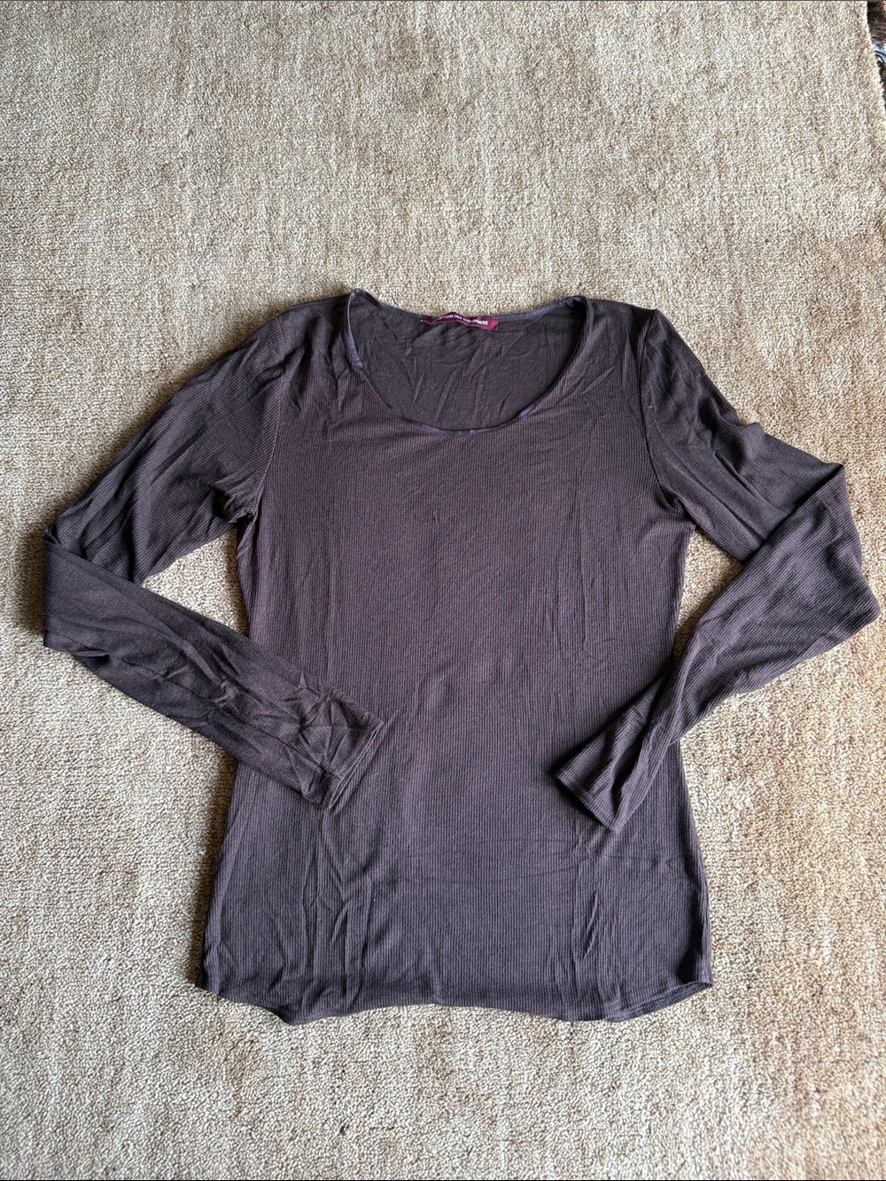 Comptoir Des Cotonniers cashmere blend Long-Sleeve Scoop Neck Top in Dark Brown